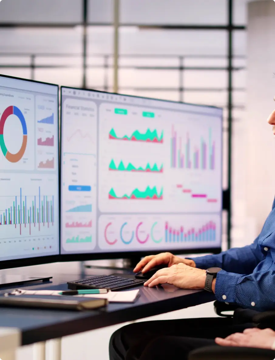 Digital Transformation Strategy analysis showing business performance dashboards and insights